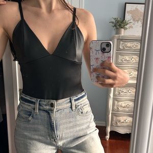 Forever 21 black faux leather bodysuit size m